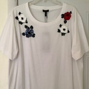 NWT Escada WHITE EMBELLISHED OVERSIZE WOMAN T-SHIRT SIZE US L